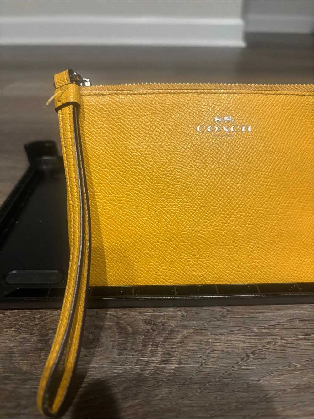 Coach Yellow Pebbled Leather Wristlet Clutch